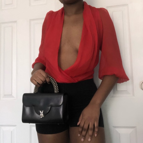 Tops - Red Deep V Bodysuit